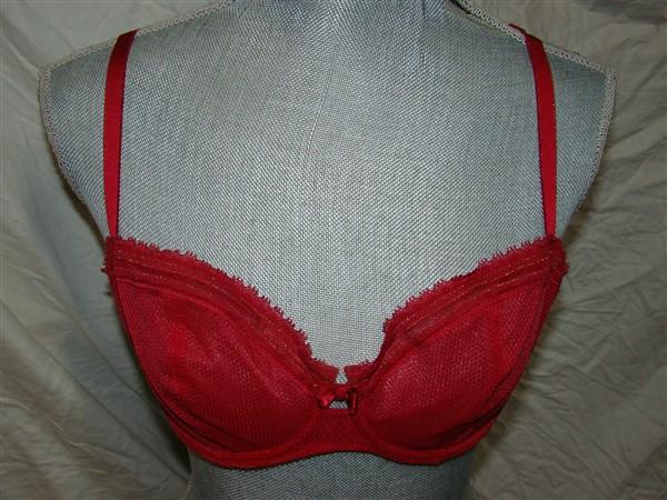 NWT Chantelle 34D Parisian Demi Mesh Multi Part Cup Bra 1475 Red Glitter 120998