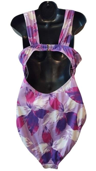 NWT Mynah M Purple Floral Abstract 1 PC Keyhole Swimsuit 121003