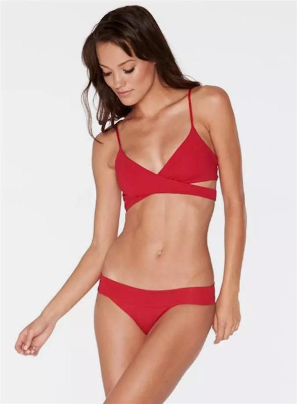 NWOTD L*Space S Red Ribbed Veronica Bikini Bottom Swimwear 121014
