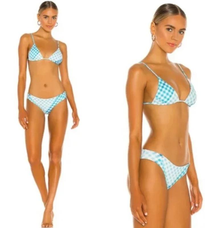 NWOTD L*Space M Sandy Classic Bikini Swim Bottom Blue Gingham 121038