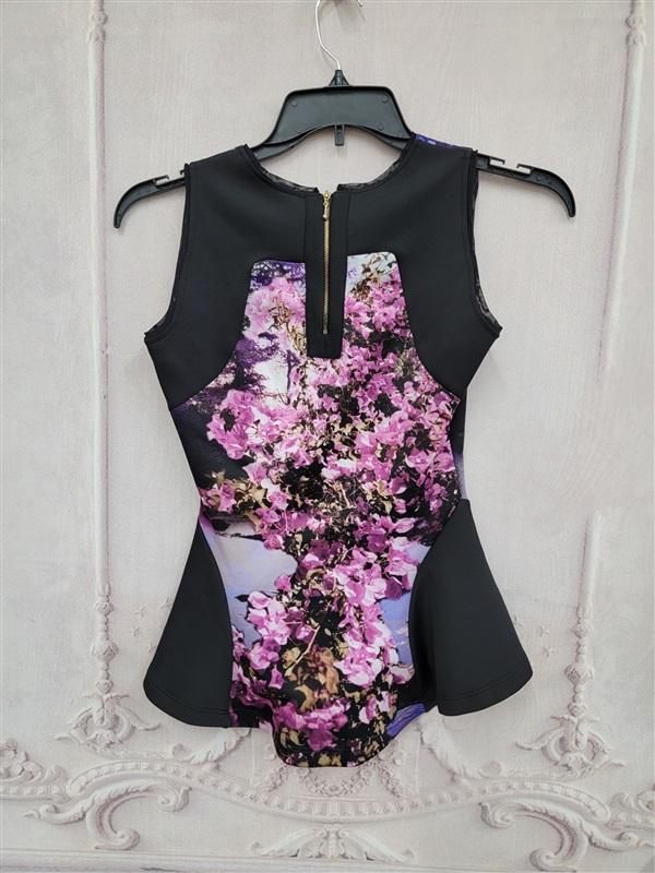 NWOT Hale Bob M Hydrangea Black Purple Peplum Top 121080
