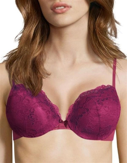 NWPT Maidenform 38C Love Lift Satin & Lace Push-Up Bra DM9900 Burgundy 121085