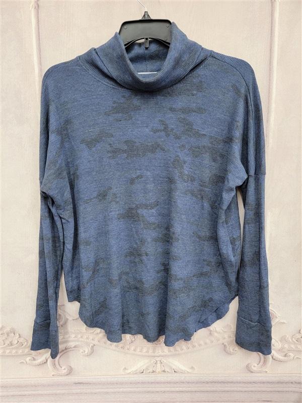 NWOT Michael Stars L Marcy Thermal Blue Camo Turtle Neck Tunic 121088