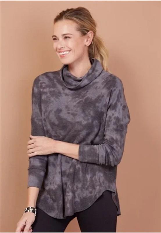 NWOT Michael Stars L Marcy Thermal Blue Camo Turtle Neck Tunic 121088