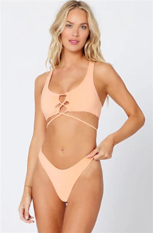 NWT L*Space L Dax Orange TGY Wrap Tie Bikini Swim Top 121145