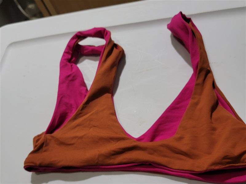 NWOTD L*Space XS One Wave Bikini Top Reversible Brown & Pink 121164