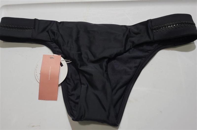 NWT Pilyq Midnight Gold Stitched Side Tab Teeny Black Bikini Bottoms 121223