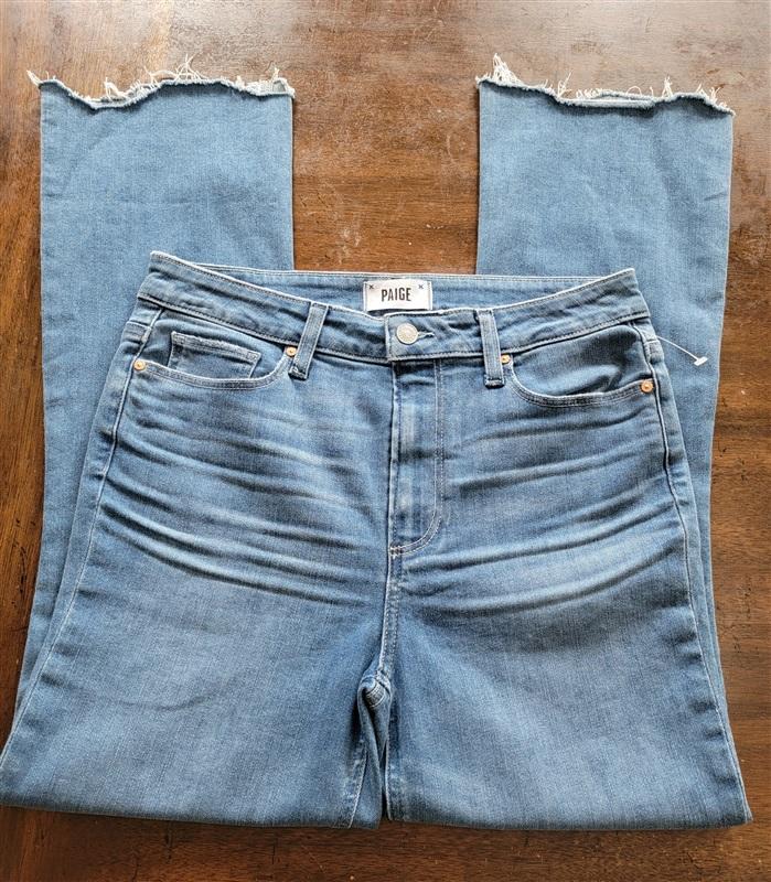 NWOT PAIGE 30 Claudine Flare Jeans Raw Hem Blue 121301