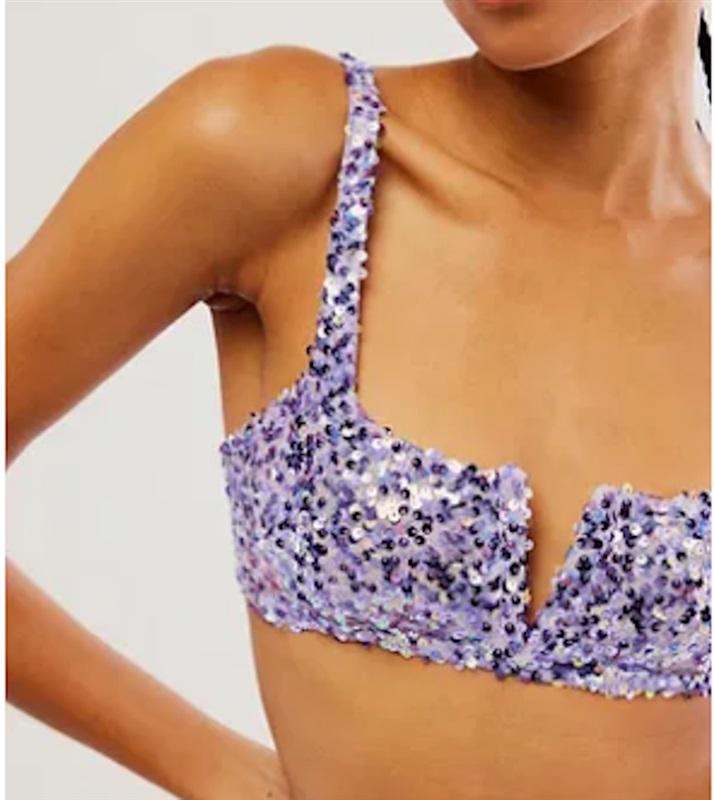 NWT Intimately Free People XS Sparks Fly Bralette Purple Sequin 121313