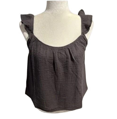 NWT Monrow XS Crinkle Gauze Tank Top Ruffle Charcoal 121330
