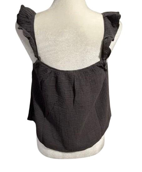 NWT Monrow XS Crinkle Gauze Tank Top Ruffle Charcoal 121330