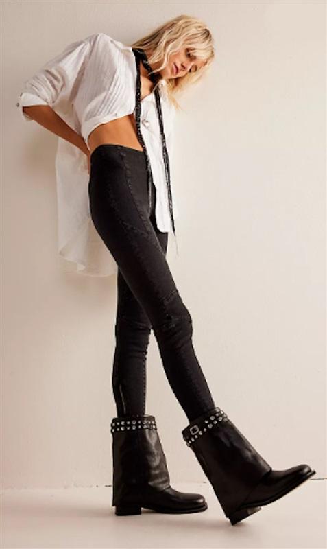 NWT We The Free 31 Bella Moto Mid Rise Skinny Black Jeans 121348