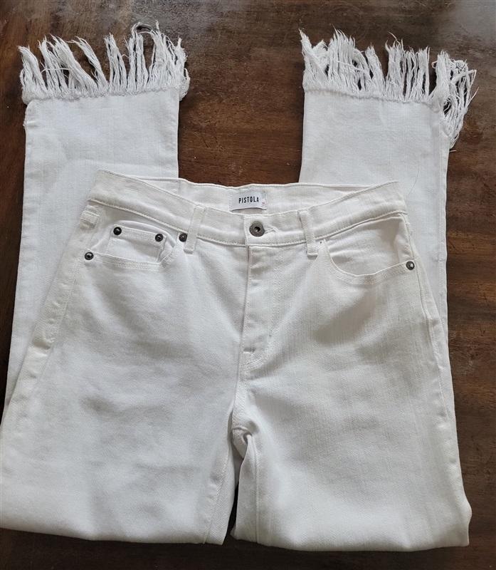NWOTD Pistola Denim High Rise Fringe Jeans White 121351