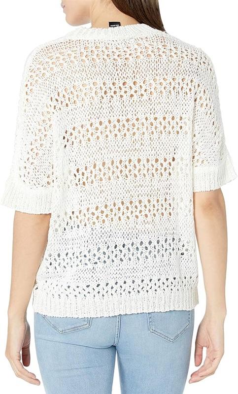 NWOT Karen Kane SM On Safari Short Sleeve Crochet Pullover Sweater White 121352