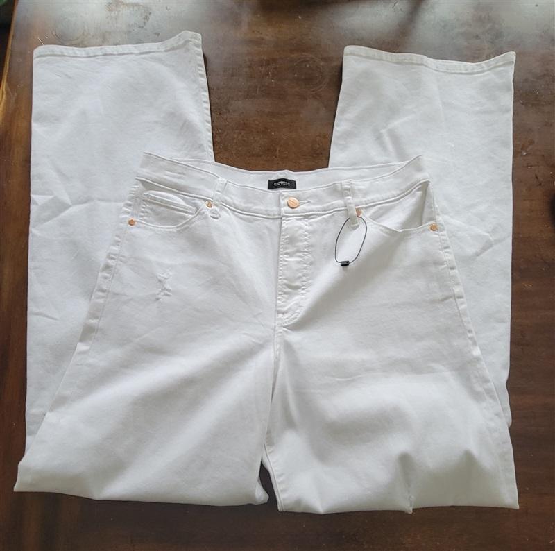 NWOTD Express 12L High Waisted Distressed Wide Leg Jeans White 121354