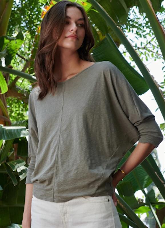 NWT Velvet by Graham & Spencer L Borsala Cozy Rib Dolman Top Green 121374