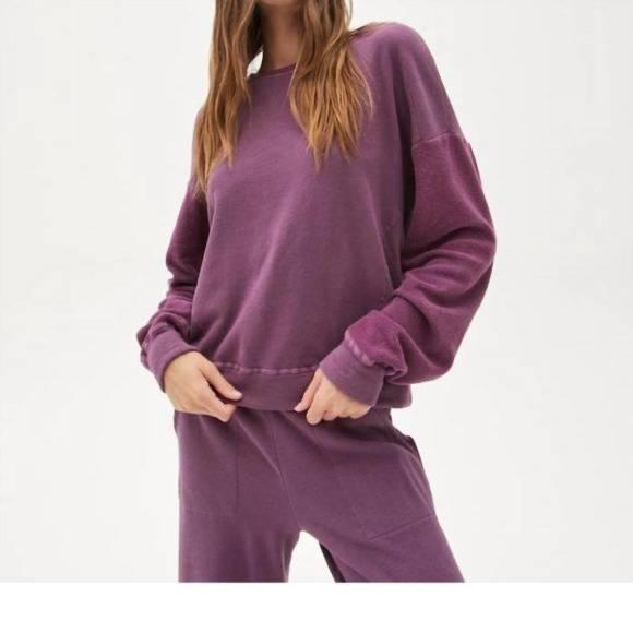 NWOT Michael Stars KNIT Ezra XS Purple Astor Mixed Fabric Sweatshirt 121377
