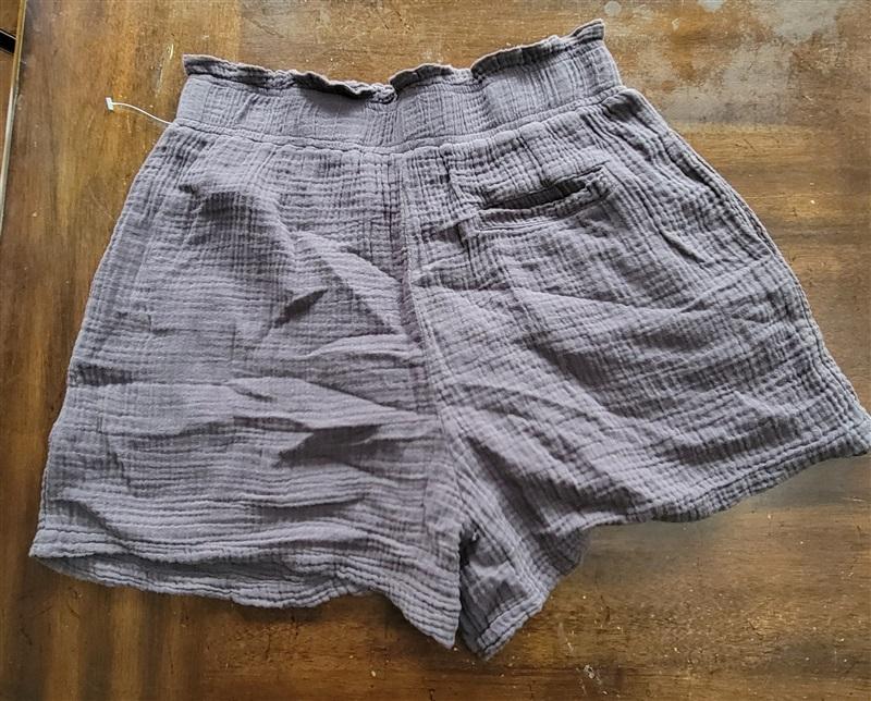 NWT Monrow L Gauze Shorts Charcoal Gray Pull On Pockets 121386
