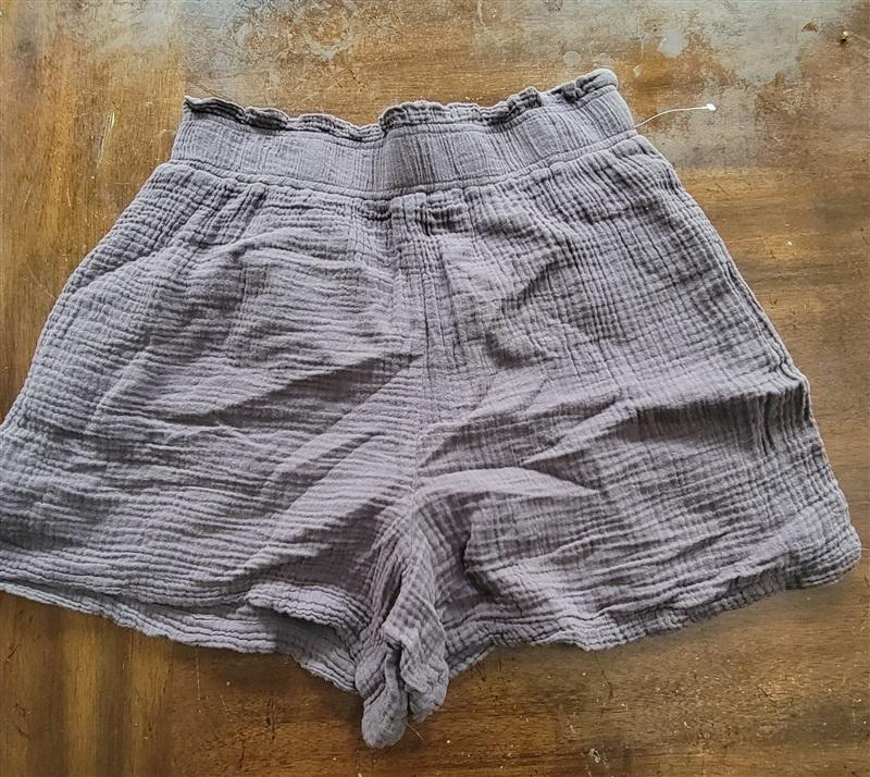 NWT Monrow L Gauze Shorts Charcoal Gray Pull On Pockets 121386