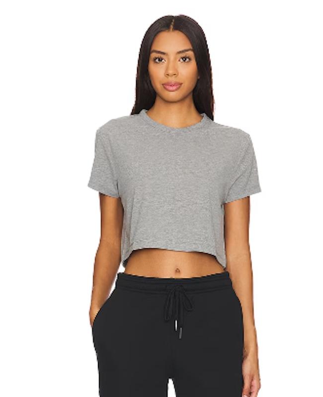 NWT Monrow S Textured Tri-Blend Cropped Top Tee Gray 121388