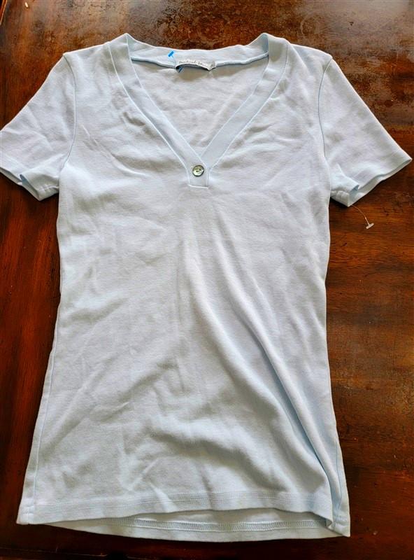 NWOT Michael Stars OS Kiana Button Short Sleeve T Shirt Blue 121391