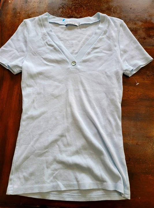 NWOT Michael Stars OS Kiana Button Short Sleeve T Shirt Blue 121391