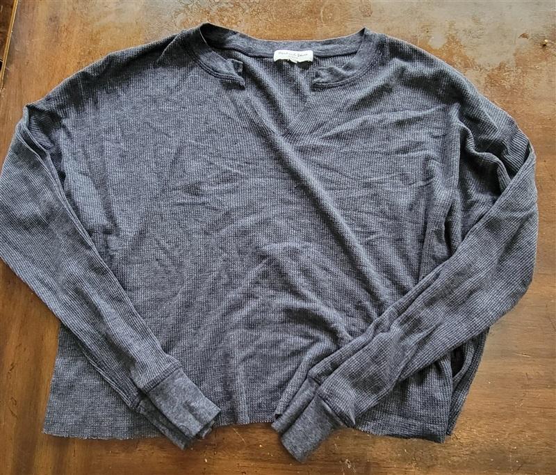NWOT Michael Stars S Delia V neck Thermal T Shirt Long Sleeve 121392