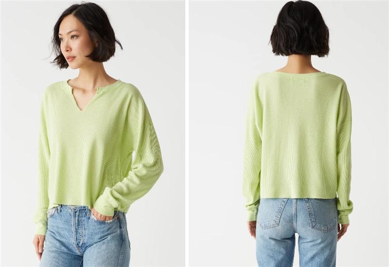 NWOT Michael Stars S Delia V neck Thermal T Shirt Long Sleeve 121392