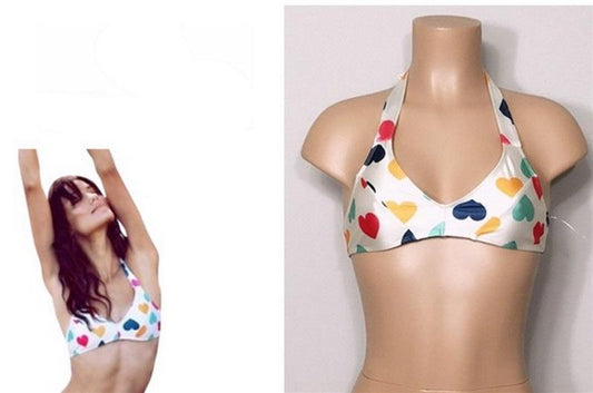 NWT Wildfox XS Triangle Bra Bralette Multi-color Rainbow Hearts 81934