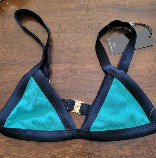 NWT Wildfox SM Triangle Swimsuit Bikini Top Green Black 121501