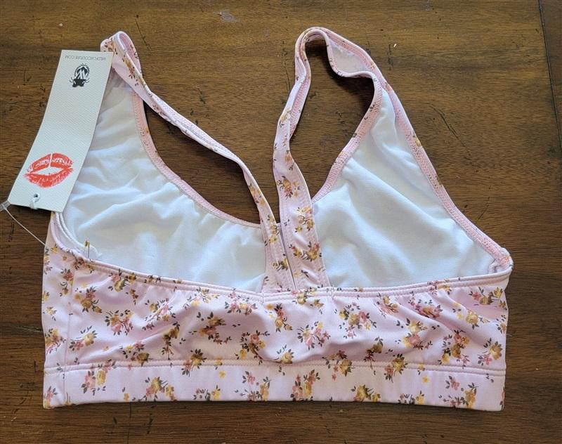 NWT WildFox XS T Back Sports Bra Pink Yellow Rose 121523
