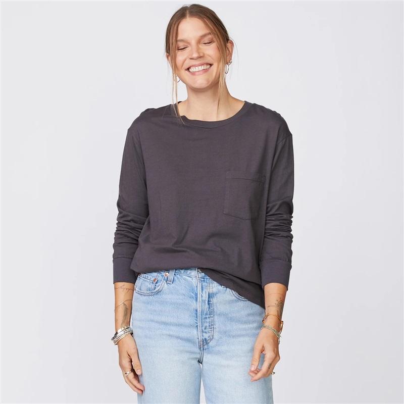 NWT Monrow M Long Sleeve Ex-Boyfriend Pocket Crew Olive Green 121536