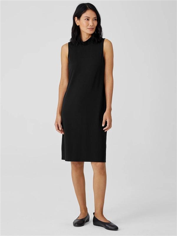 NWOT Eileen Fisher PM Sleeveless Turtleneck Midi Dress Pocket Blue 121548