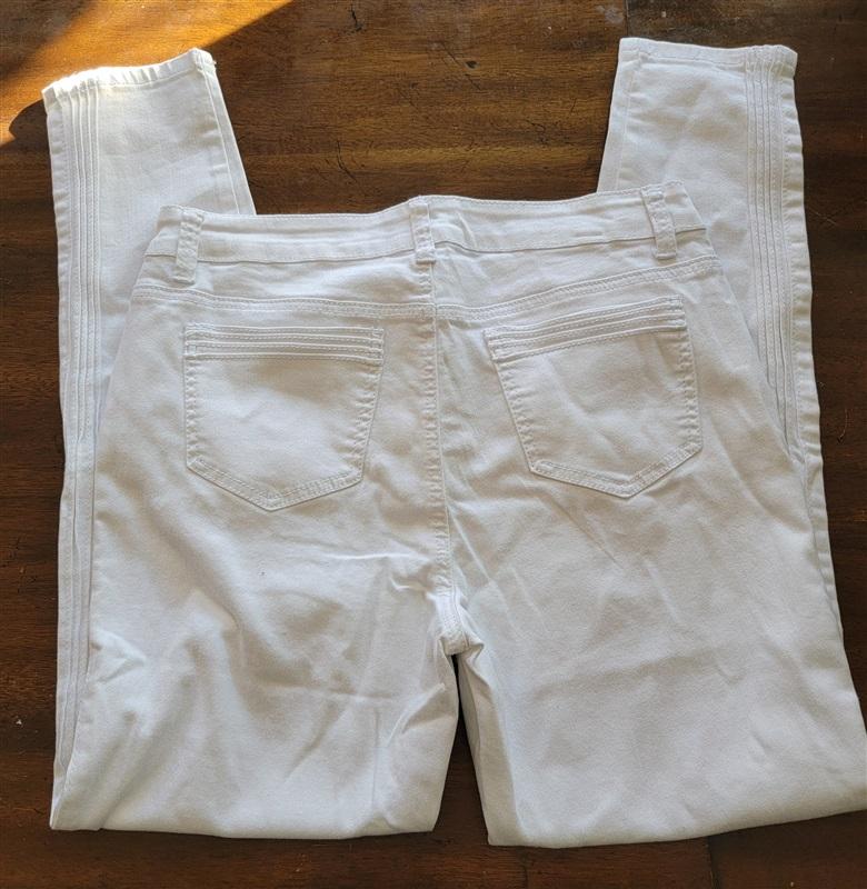 NWOT Kate & Mallory 8 Stretch Denim Tuxedo Ribbon Jeans White 121560