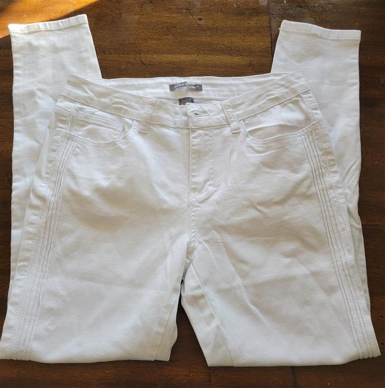 NWOT Kate & Mallory 8 Stretch Denim Tuxedo Ribbon Jeans White 121560