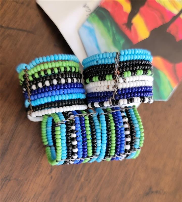 NWT Global Mosaic Africa Ariafrica Blue Beaded Napkin Rings 121566