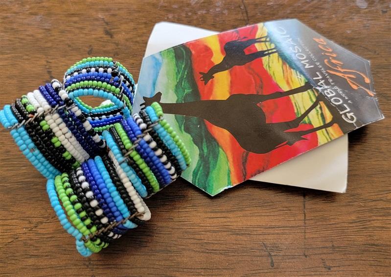 NWT Global Mosaic Africa Ariafrica Blue Beaded Napkin Rings 121566