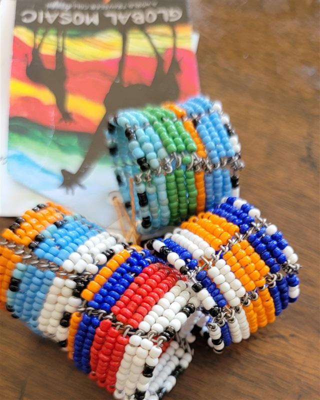 NWT Global Mosaic Africa Ariafrica Blue Orange Beaded Napkin Rings 121568
