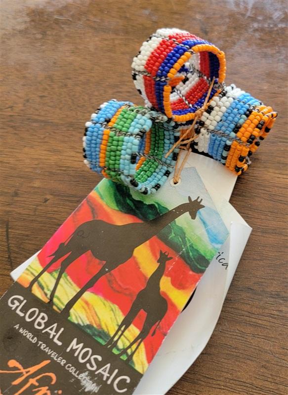 NWT Global Mosaic Africa Ariafrica Blue Orange Beaded Napkin Rings 121568