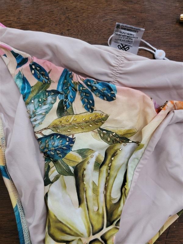 NWT Pilyq SM Oasis OSS Embroidered Beaded Tie Full Bikini Swim Bottom 121569