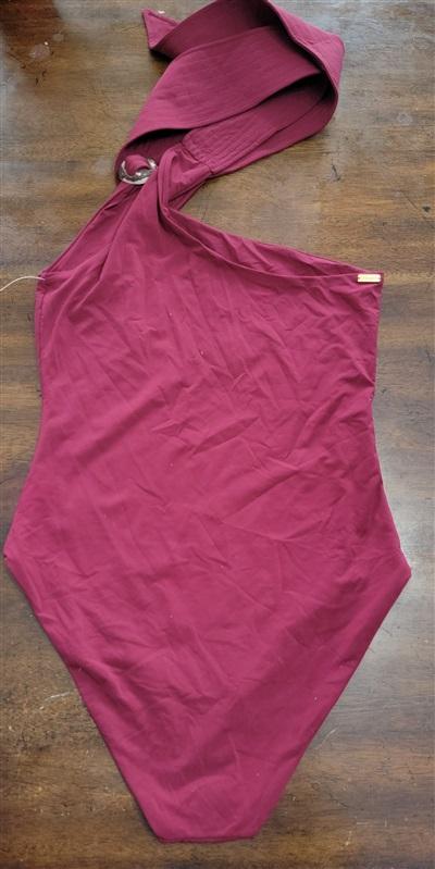NWOT Armantia S ROSARIO 1PC Shoulder Bow Tie Dk Cherry Wine Swimsuit 121574