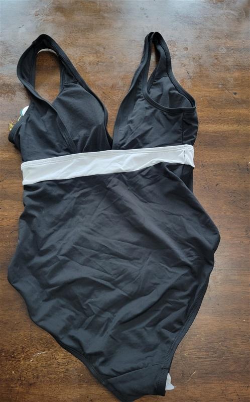 NWT Mynah XS Deep V Black white Color block 1PC Swimsuit 121584