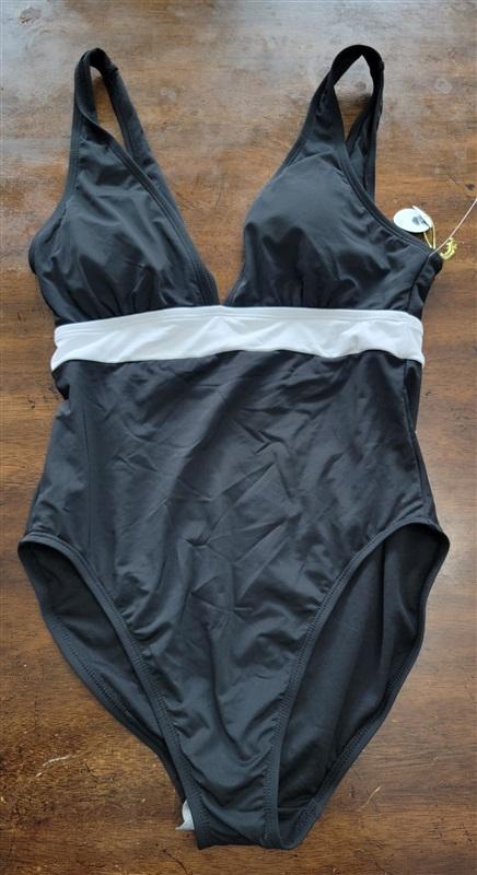NWT Mynah XS Deep V Black white Color block 1PC Swimsuit 121584