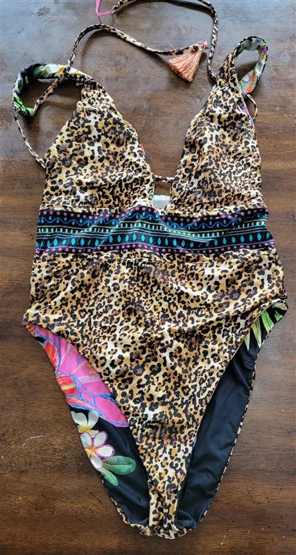NWOT Sunshine 79 10 In A Trance Leopard 1PC Reversible Plunge Swimsuit 121586