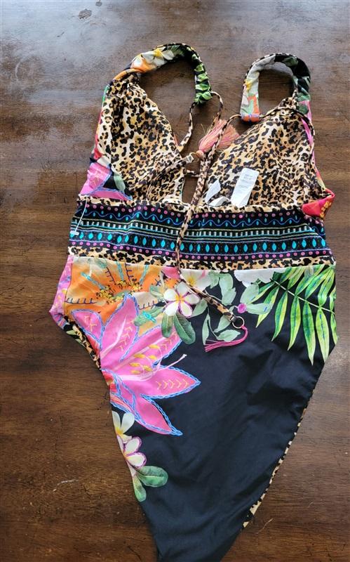 NWOT Sunshine 79 10 In A Trance Leopard 1PC Reversible Plunge Swimsuit 121586