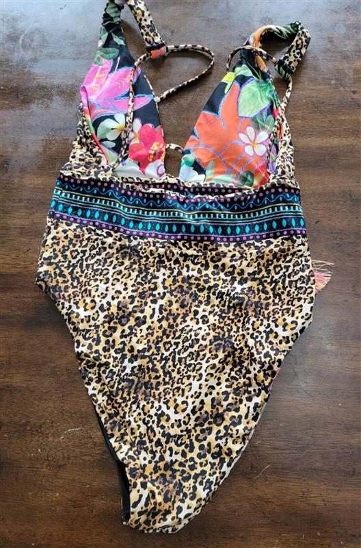 NWOT Sunshine 79 10 In A Trance Leopard 1PC Reversible Plunge Swimsuit 121586