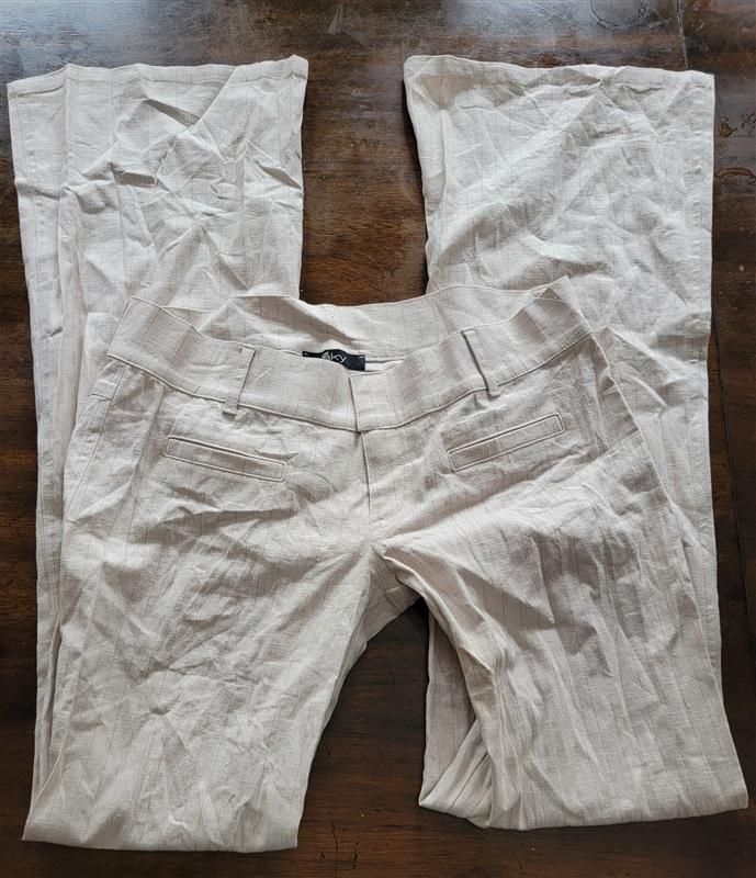 NWOT Sky 8 Pinstripe Trousers Pants Tan & Gold 121590