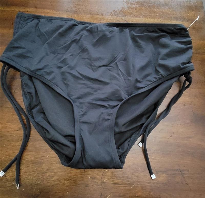 NWT Michael Kors Shirred Side Tie Logo Swim Bottoms Black 121602