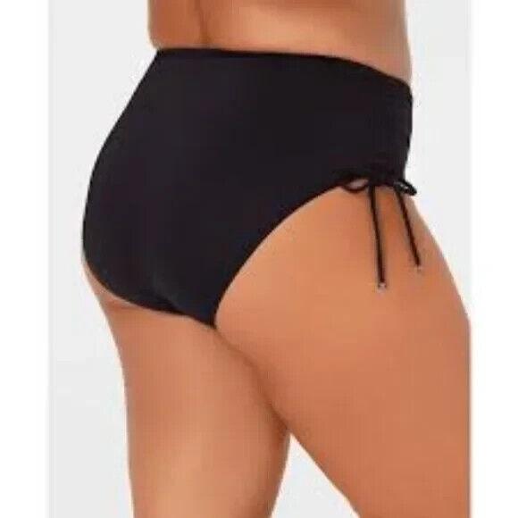 NWT Michael Kors Shirred Side Tie Logo Swim Bottoms Black 121602