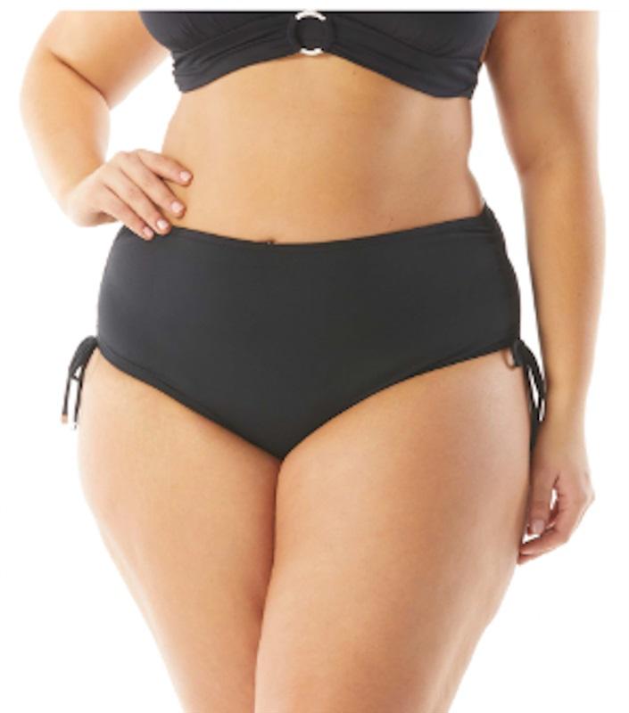 NWT Michael Kors Shirred Side Tie Logo Swim Bottoms Black 121602